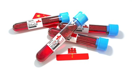 Gibraltar national flag 3D wuhan 2019-ncov virus bio test tube. 3D illustration