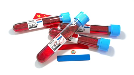 Republic of Paraguay national flag 3D wuhan 2019-ncov virus bio test tube. 3D illustration