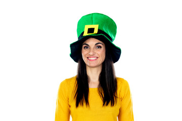 Brunette woman with Saint Patrick Day Hat