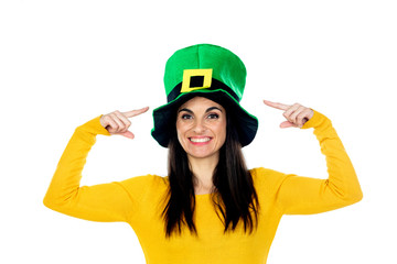 Brunette woman with Saint Patrick Day Hat
