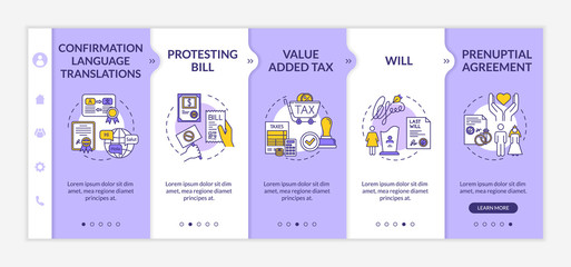 Certification services onboarding vector template. Notarial practice. Notary public. Responsive mobile website with icons. Webpage walkthrough step screens. RGB color concept