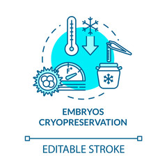 Embryos cryopreservation turquoise concept icon. Female cell donation. Infertility treatment. Reproductive tech idea thin line illustration. Vector isolated outline RGB color drawing. Editable stroke