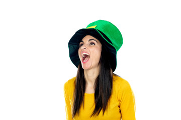 Brunette woman with Saint Patrick Day Hat