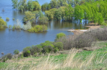 landscape flood   of the river in the spring water overflowing
