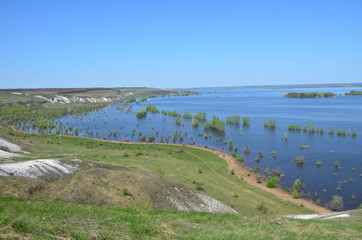 landscape flood   of the river in the spring water overflowing