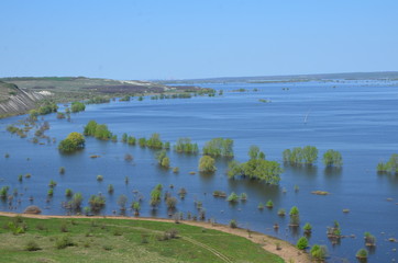 landscape flood   of the river in the spring water overflowing