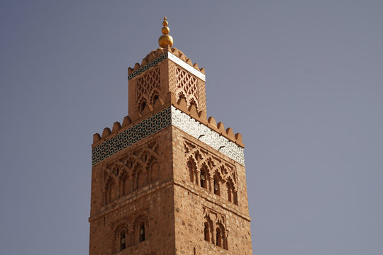 Detail of Koutoubia Mosque minaret, Marrakesh, Morocco