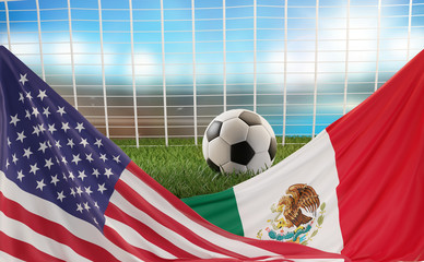 Naklejka premium flag of USA Mexico design soccer ball 3d-illustration