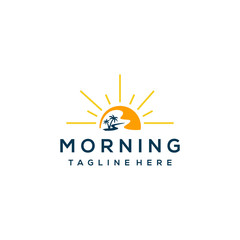 Creative beauty beach morning with sunrise modern minimalist  logo design Vector