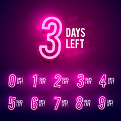 Vector illustration bright numbers of days left neon sign. 9 to 1 number signboard for sale or promotion. © Black White Mouse