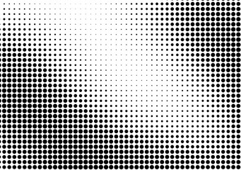 Abstract halftone wave dotted background. Template of black dots on a white background. Chaotic monochrome texture