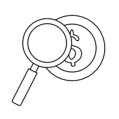 coin dollar money with magnifying glass vector illustration design