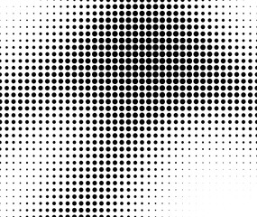 Abstract halftone wave dotted background. Template of black dots on a white background. Chaotic monochrome texture