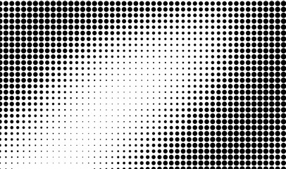 Abstract halftone wave dotted background. Template of black dots on a white background. Chaotic monochrome texture