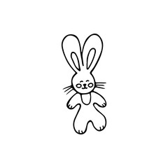 Black-white Easter doodle cut bunny. Hand-drawn linear illustration for the design of holidays, cards, logos, children's rooms.