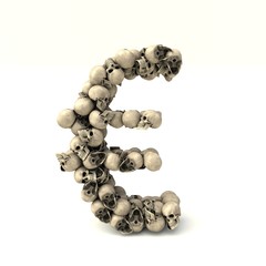 3D illustration of Euro symbol made out of skulls