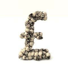 3D illustration of Pound symbol made out of skulls