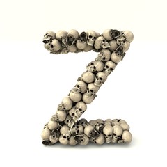 3D illustration of letter Z made out of skulls