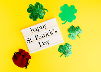 St. Patrick's Day concept. Shamrocks on blue background. Paddy's Day.