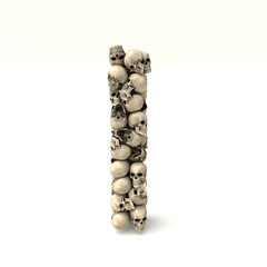 3D illustration of letter I made out of skulls