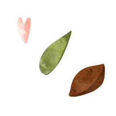 Digital art cute pink heart, peach leaf and stone. Print for fabrics, packaging paper, packaging, covers, cards, invitation cards, posters, banners, web design.