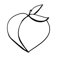 Digital art cute contour doodle peach with leaf. Print for fabrics, packaging paper, packaging, covers, cards, invitation cards, posters, banners, web design.