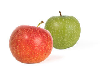 two ripe tasty red apple isolated on white background
