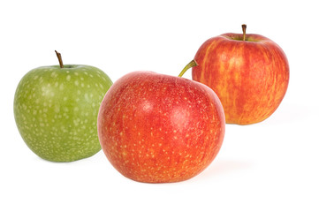 three ripe tasty red apple isolated on white background