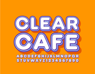 Vector bright logo Clear Cafe. Stylish creative Font. Modern Alphabet Letters and Numbers.
