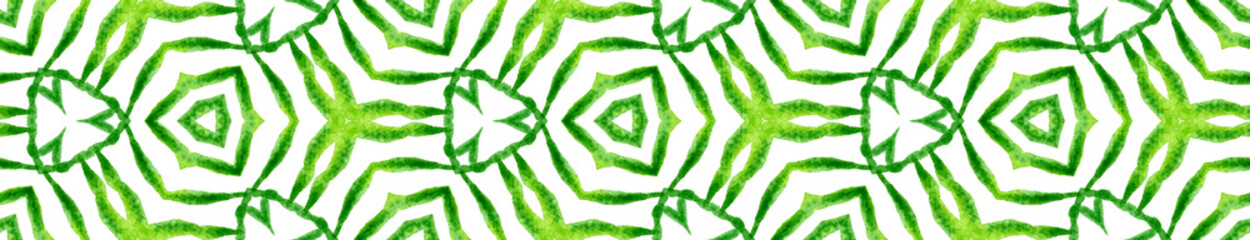 Fototapeta na wymiar Green geometric foliage Seamless Border Scroll. Ge