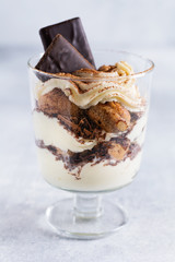Homemade Italian dessert tiramisu with savoiardi and mascarpone,