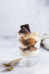 Homemade Italian dessert tiramisu with savoiardi and mascarpone,