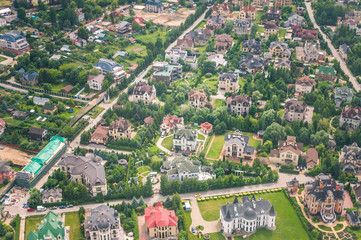 Beautiful summer panoramic landscape. Bird's-eye view of cottage village Beresta