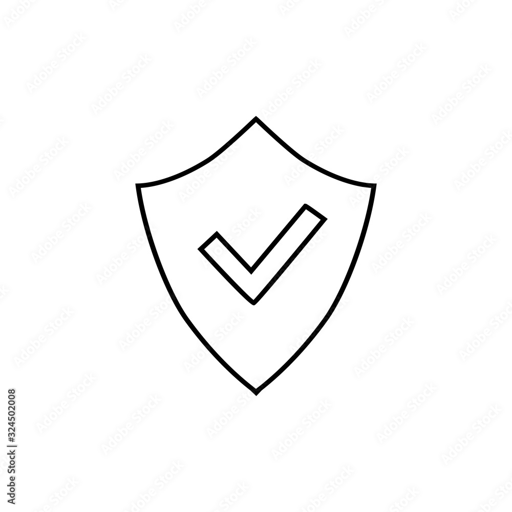 Poster shield and check mark line icon vector logo template in flat