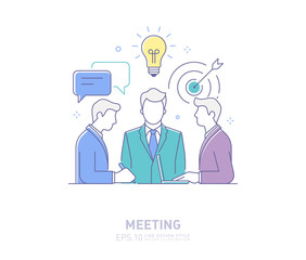 Business people meeting design ideas concept. Vector line design style isolated icon stock illustration.