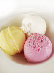 Delicious ice cream closeup in white plate