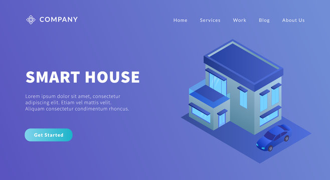 smart house concept with big house modern and car with isometric style for website template or landing homepage