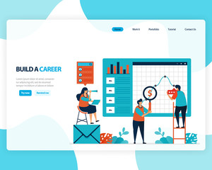 vector landing page of building a career and leadership. chart in achieving business goals. develop mental in work. illustration for web, homepage, web page, web theme, template, flyer, mobile, cards