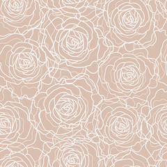 seamless pattern of pink roses and white frame. Romantic style for background, printed fabric, fashion, wall paper, cover, poster.