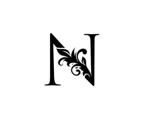 Classic Elegant letter N. Graceful royal style. Calligraphic beautiful logo. Vintage drawn emblem for book design, brand name, business card, Restaurant, Boutique, Hotel. 