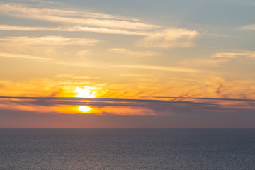 Rocks on the coast of the English channel strait. Etretat village, Normandy region, France.