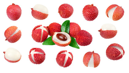 one fresh lychee isolated on white background. macro