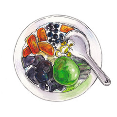 illustration of a traditional dessert anmitsu from Japan