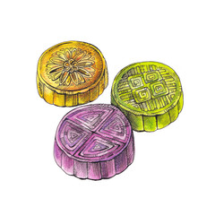 illustration with moon cookie dessert, dessert from China