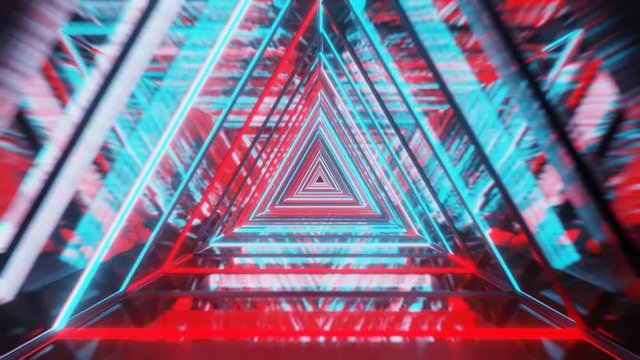 Abstract red blue neon light triangle speed blur zoom animation modern technology futuristic background illustration.