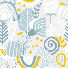 Photo sur Plexiglas Style scandinave Modèle sans couture floral arc-en-ciel. Tuile abstraite dans un style de dessin animé simple doodle dessiné à la main. Illustration vectorielle scandinave dans une palette pastel jaune bleu