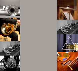 Collage of photos of musical instruments.