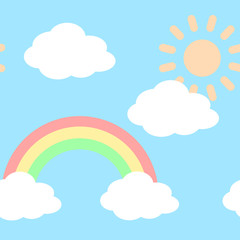 雲　シームレスパターン　太陽と虹