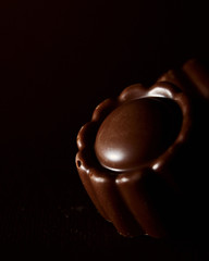 chocolate candies close-up on a brown blurred background
