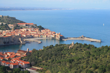The famous Town of Collioure, in the foothills of the Pyrenees, located in Vermeille coast, the...